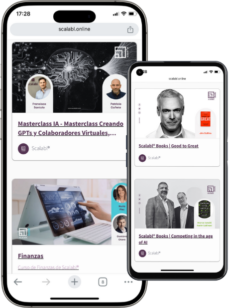 Celular con imagenes de los cursos de Scalabl