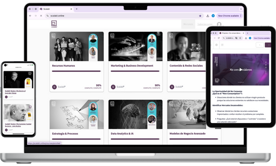 dispositivos moviles y computadora con cursos de Scalabl