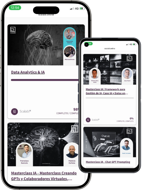 Celular con imagenes de los cursos de Scalabl