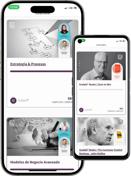 Celular con imagenes de los cursos de Scalabl